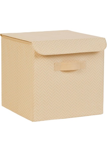 Textile Bej Kapaklı Kutu Set 30 x 30 x 30 cm