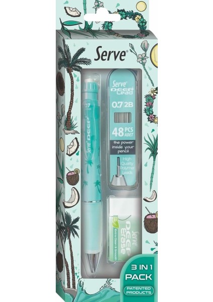 Doğa Desenli Deep, Deep Silgi ve Deep Min, 0.7 Mm, Nane Yeşili