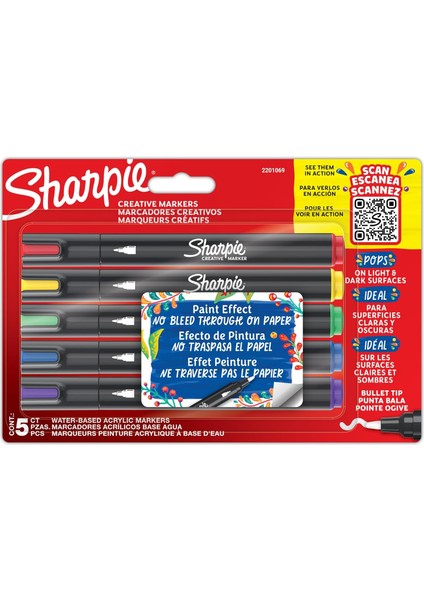 Marker Akrilik | Yuvarlak Uçlu Su Bazlı | Mürekkep Kağıda Geçirmez ve Çoğu Yüzey Üzerine Yazar | 5 Adet