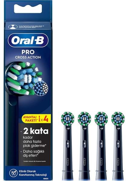 Oral-B Cross Action X-Filament Siyah Şarjlı Diş Fırçası Yedek Başlığı 4 Adet
