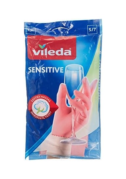 Vileda Candy Pink Sensitive Eldiven, %100 Doğal Lateks, S modelleri