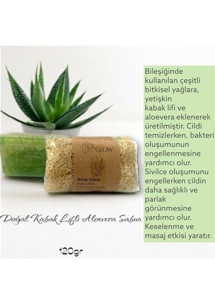 Miglow Doğal Kabak Lifli Aloe Vera Sabunu, Masaj Etkili, Bitkisel Özler Içeren, 120GR