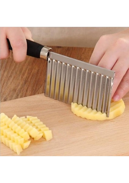 Silikon Saplı Çok Işlevli Paslanmaz Çelik Doğrayıcı Dalgalı Patates Havuç Kesici Kızarmış Sebze Dilimleyici Patates Bıçağı