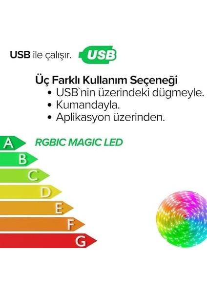 LED Rgb Işık - 5V USB Girişli, Uygulamalı, Uzaktan Kumandalı, Müziğe Duyarlı, Suya Dayanıklı, Parti, Yılbaşı, Doğum Günü, Eğlence Için (10 Metre) fiyatları