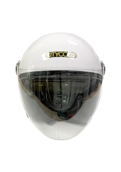 Motosiklet Yarım Kask, Parlak Beyaz, Çift Vizörlü, Stil, Terletme Yapmaz Pedler modelleri