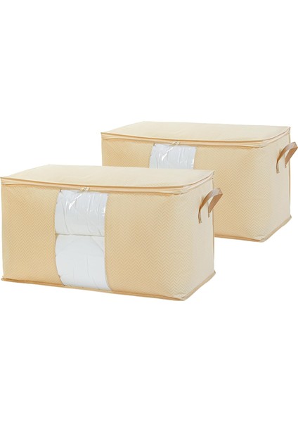 Textile 2'li Boy Pvc Pencereli Bej Hurç Set 75 x 40 x 40 cm