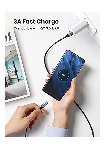 Ugreen 3.0 A Usb-A & Usb-C Örgülü Şarj ve Data Kablosu, 2 Metre, Siyah, 60128 fiyatları