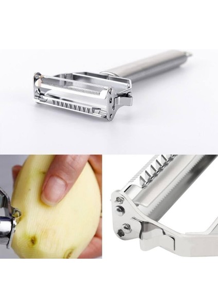 Paslanmaz Çelik Silikon Saplı Soyucu ve Jülyen Dilimleyici, 4 Yönlü Pratik Sebze Kesici, Çok Amaçlı Mutfak Dilimleyici fiyatları