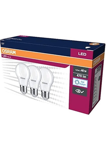 LED Klasik Lamba Beyaz Işık 470 Lm E27 3'lü