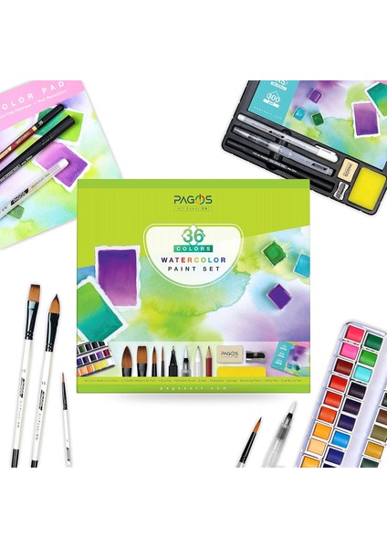 Sulu Seti, Profesyonel 36 Sabit Pigment Kutusu, Yüksek Pigmentasyon, Sanatçılar, Öğrenciler, Yetişkinler Için 12 Sulu Kağıdı