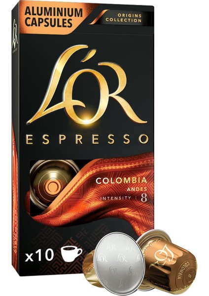 L'or - Espresso Kahve - Colombia - Origins Collection - Yoğunluk 8 - Turunçgil Notaları - 1 Paket x 10 Alüminyum Kapsül fiyatları
