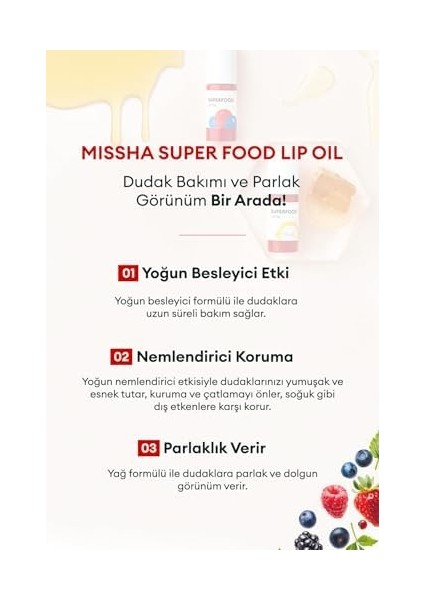 Mıssha Dudakları Nemlendiren ve Besleyen Orman Meyveli Dudak Bakım Yağı Super Food Lip Oil Berry