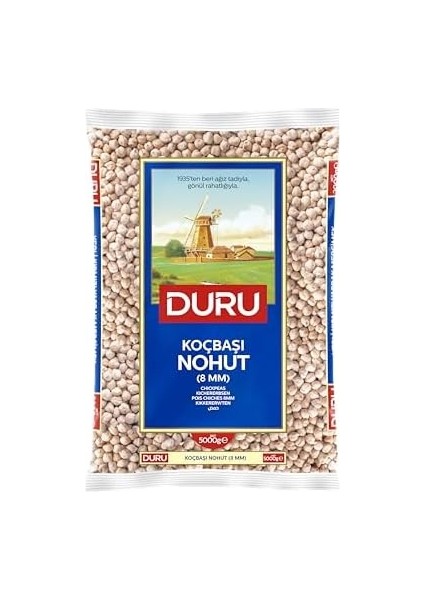Duru Koçbaşı Nohut 8 mm 5 Kg, Kabuk Bırakmaz, Yüksek Lifli, Protein Kaynağı, Yerli Üretim