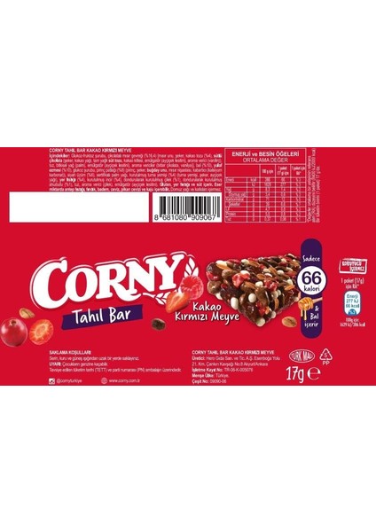 Corny Kakao-Kırmızı Meyve Tahıl Bar, 17GRX12