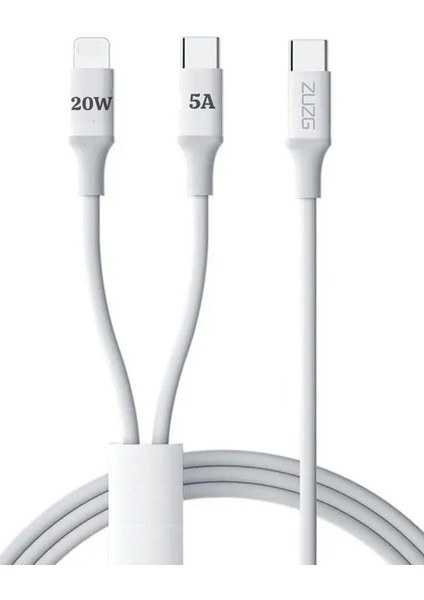 Type-C To Pd Ligtning + Type-C 2ın1 20W 5A Ile Uyumlu Hızlı Şarj ve Data Kablosu