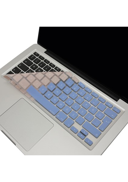 MacBook Ultra Ince Silikon Film Air Pro Eski USB Li Model 2008/2017 Uyumlu Türkçe Q Klavye Koruyucu Film Renkli Baskı Mavi Pembe