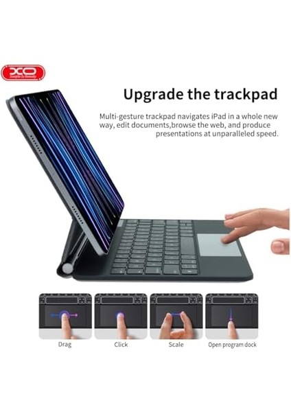 Xo iPad Pro 11 ile Uyumlu (1.-2.-3.-4. Nesil) / 4-5-6 iPad Air ile Uyumlu Kablosuz Bluetooth Klavye 10.9''/11'' – Touchpad’li, Dijital Ekranlı, Şarj Edilebilir, Türkçe Q, 64 Tuşlu, KB09, Siyah fiyatları