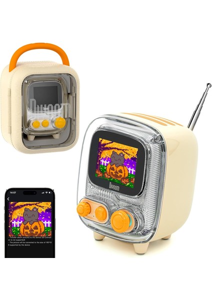 Tiivoo-2 Fm Radyo Bluetooth Hoparlör Çalar Saatli, Art Retro Mini Küçük Sevimli Kablosuz Hoparlör, Dekor Parti Ofis Ev Masası Yatak Odası Mutfak Dış Mekan Için Uygun, Krem