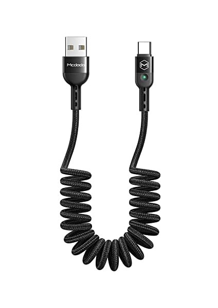 Mcdodo Type-C Spiral Ledli Örgü Kablo 1.8m 2A Siyah fiyatları