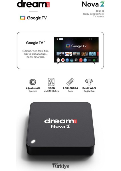 Nova 2 | Yapay Zeka | Android 14 | 4K Lisansli Android TV Box | 32GB Hafıza ( 12 Ay TV+ hediye YOKTUR)