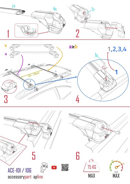 Ford Kuga 2 (C520) 2013-2019 Arası ile Uyumlu ACE-1 Ara Atkı Tavan Barı Gri 2 Adet