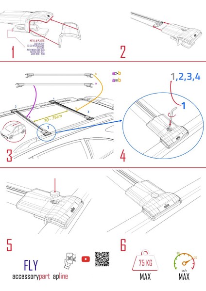 Mitsubishi L200 V 2015-2023 Arası ile Uyumlu FLY Model Ara Atkı Tavan Barı Siyah 2 Adet