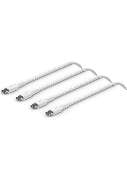 Boost Charge Örgülü Usb-C, Hızlı Şarj Cihazı, Usb-C Şarj Kablosu, 16, 15, Galaxy S24, S23,, Ipad, Macbook, ve Daha Fazlası Için, 1 Metre, 2'li Paket, Beyaz