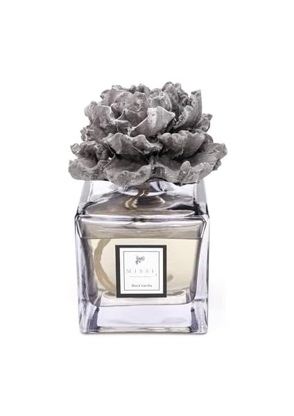 500 ml Siyah Kare Transparan Şişe Gül Seramik Taşlı Black Vanilya Oda Kokusu fiyatları