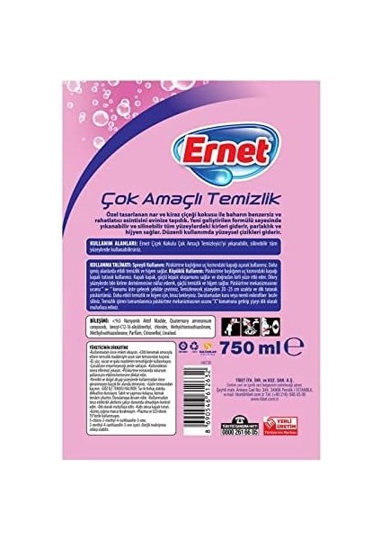 Ernet Çiçek Kokulu Çok Amaçlı Temizleyici 750 ml