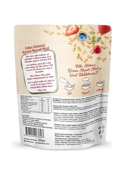 Fellas Glutensiz Müsli, Kırmızı Meyveli, 270GR