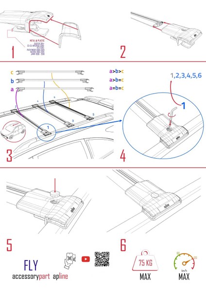 Renault Kangoo (X76) Post-Facelift 2003-2008 Arası ile Uyumlu FLY Model Ara Atkı Tavan Barı Gri 3 Adet
