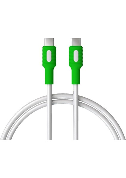 Type C-C Power Delivery Hızlı Şarj Kablosu, Beyaz Kablo, Beyaz/yeşil Uçlar (150 Cm)
