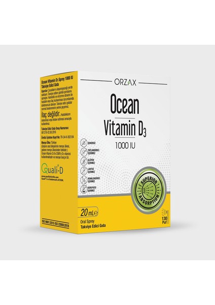 Ocean Vitamin D3 1000 Iu 20 ml Sprey 130 Puff, Takviye Edici Gıda modelleri
