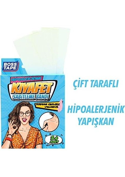 Boss Tape Kıyafet Sabitleme, Dekolte Kapama ve Vücut Bandı Biyouyumluluk Sertifikalı (Şeffaf / 0,75)