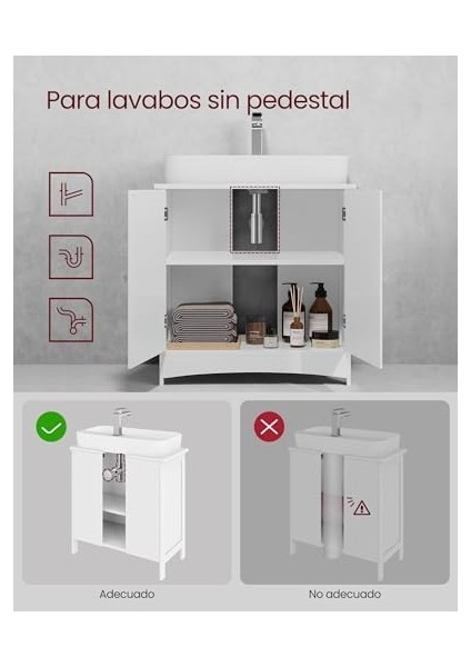 2 Kapılı Lavabo Dolabı, Dolabı, Ayarlanabilir Raflar, Bol Depolama Alanı, 60 x 30 x 60 Cm, Beyaz BBC01WT modelleri