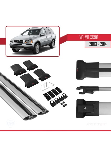 Volvo XC90 2003-2014 Arası ile Uyumlu FLY Model Ara Atkı Tavan Barı Gri 2 Adet