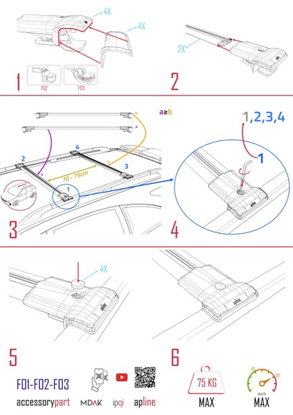Fiat Ducato 3 2007 ve Sonrası ile Uyumlu FLY Model Ara Atkı Tavan Barı Siyah 2 Adet