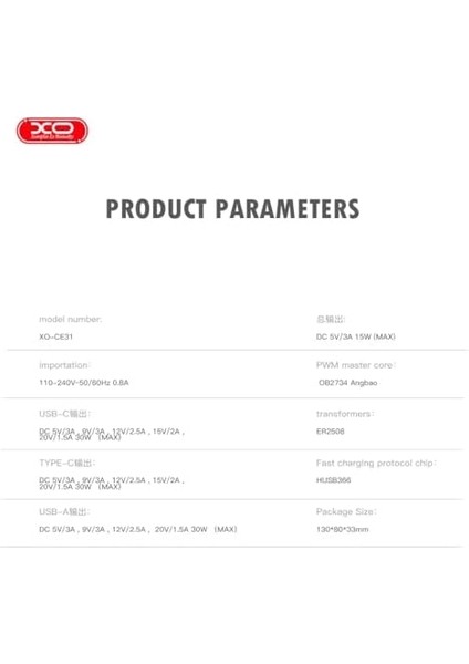 Xo 30W Çift Portlu Hızlı Şarj Adaptörü CE31- Dahili Usb-C Kablo | Usb-A & Usb-C Portları, Çekilebilir Usb-C Kablo, Çoklu Kullanım | Akım Korumalı | Beyaz modelleri
