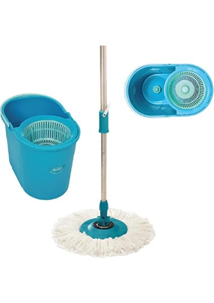 Temizlik Seti - Fix Mop Set - Kullanımlı Döner Başlıklı Ev Tipi Kova Seti - Sıkma Sistemli Mop ve Kova Seti