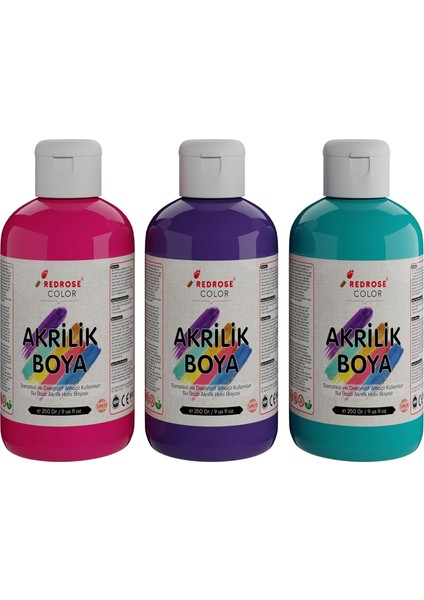 Rose Mor, Fuşya, Turkuaz Akrilik 3'lü Set 3X250 gr
