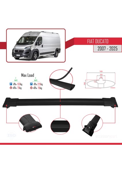 Fiat Ducato 3 2007 ve Sonrası ile Uyumlu FLY Model Ara Atkı Tavan Barı Siyah 2 Adet
