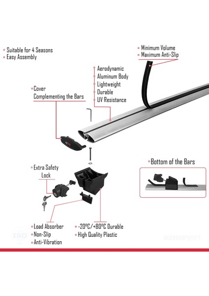 Suzuki SX4 S-Cross 3 (JYB) 2013-2021 Arası ile Uyumlu HOOK Model Ara Atkı Tavan Barı Gri 2 Adet