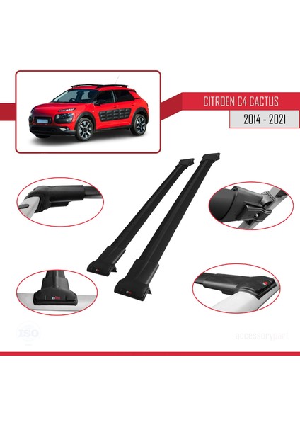 Citroen C4 Cactus 2014-2021 Arası ile Uyumlu FLY Model Ara Atkı Tavan Barı Siyah 2 Adet indirimleri