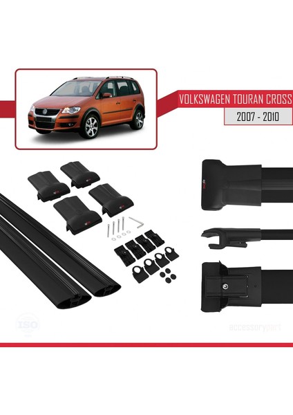 Volkswagen Touran Cross Pre-Facelift 2007-2010 Arası ile Uyumlu FLY Model Ara Atkı Tavan Barı Siyah 2 Adet