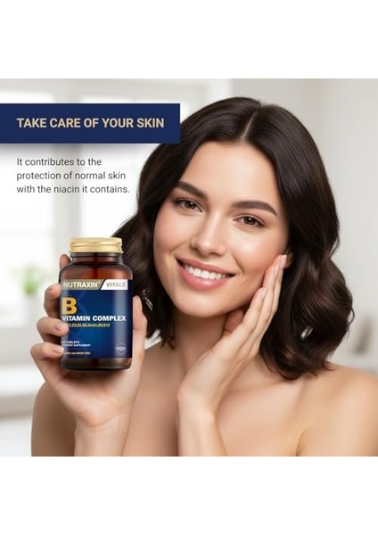 Nutraxin B Vitamin Complex – 10 Farklı B Vitamini Içerikli Takviye – 60 Tablet – Enerji, Sinir Sistemi ve Cilt Sağlığı Için Destek