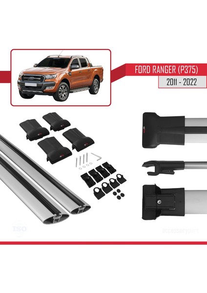Ford Ranger (P375) 2011-2022 Arası ile Uyumlu FLY Model Ara Atkı Tavan Barı Gri 2 Adet