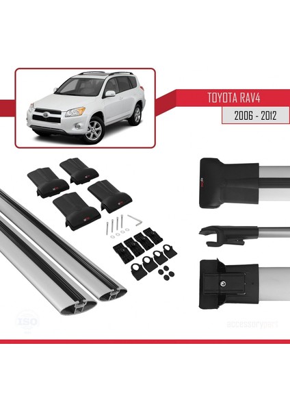 Toyota RAV4 III (XA30) 2006-2012 Arası ile Uyumlu FLY Model Ara Atkı Tavan Barı Gri 2 Adet