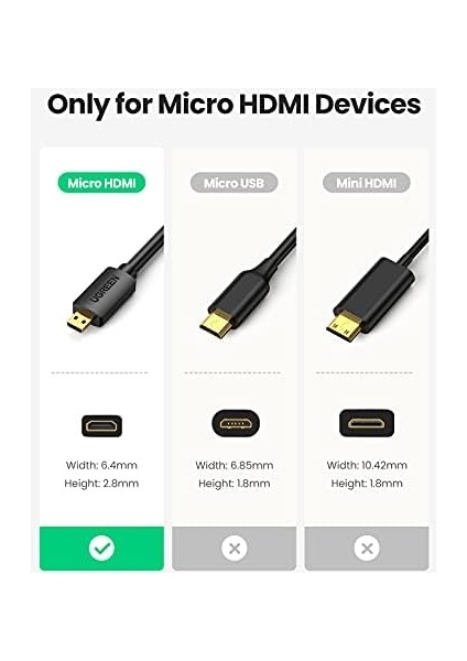 4K 60Hz Micro HDMI To HDMI Kablo 1 Metre modelleri