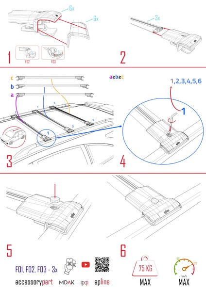 Fiat Fiorino 3 2008 ve Sonrası ile Uyumlu FLY Model Ara Atkı Tavan Barı Gri 3 Adet