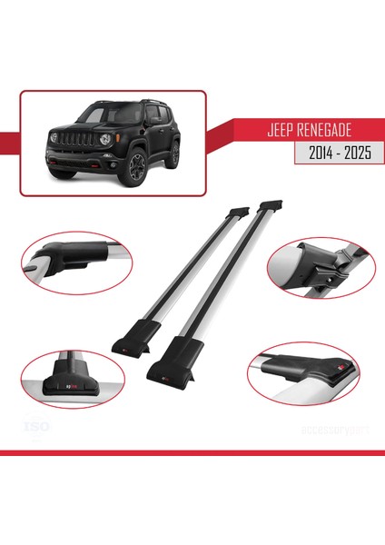 Jeep Renegade (BU) 2014 ve Sonrası ile Uyumlu FLY Model Ara Atkı Tavan Barı Gri 2 Adet